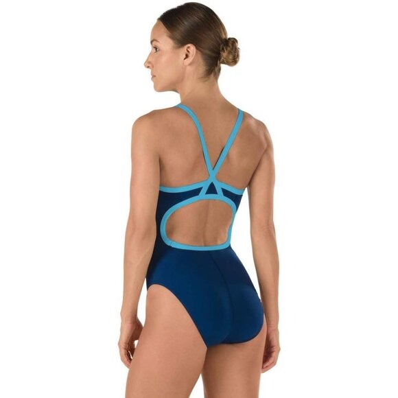 Speedo Endurance Thin Strap Swimsuit One Piece Racing Cut Flyback Blue Size 34 - Picture 2 of 7